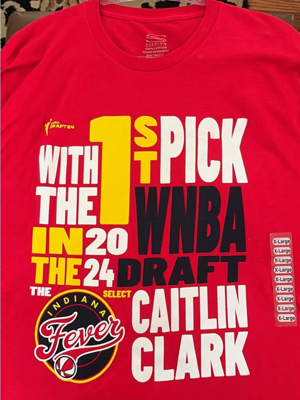 NWT WNBA Indiana Fever #1 Draft Pick Caitlin Clark Tshirt Red Graphic - Adult XL